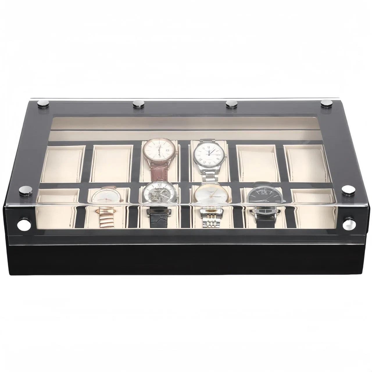 Boite à montre damier avec couvercle transparent Spacieuse 1