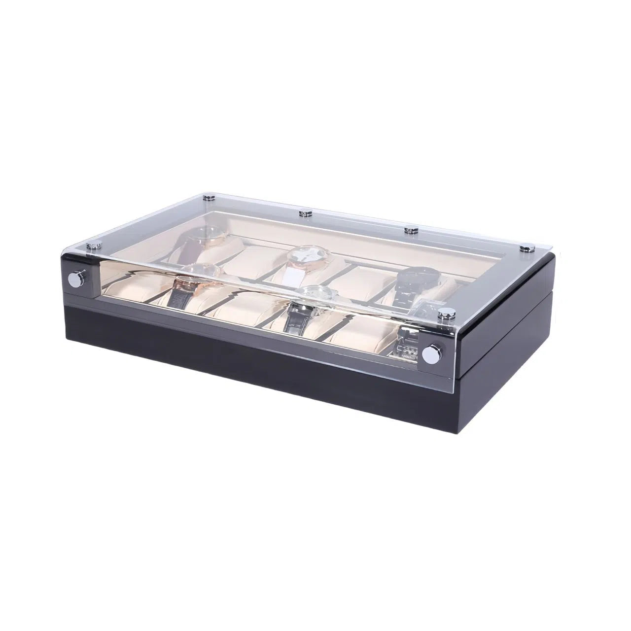 Boite à montre damier avec couvercle transparent Spacieuse 2