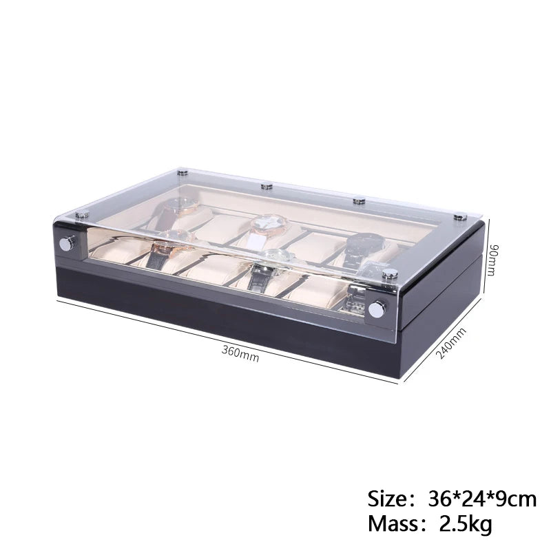 Boite à montre damier avec couvercle transparent Spacieuse 3