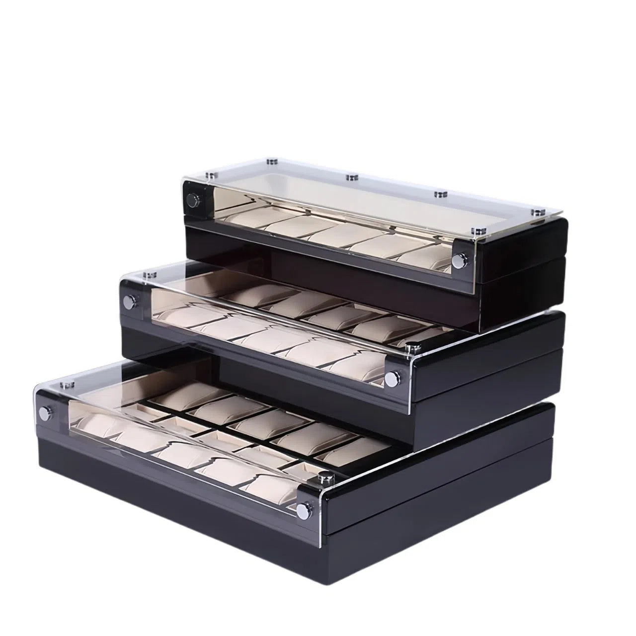 Boite à montre damier avec couvercle transparent Spacieuse