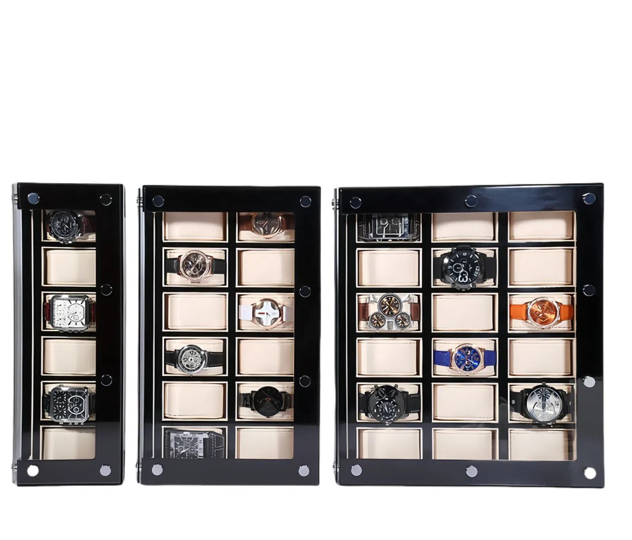 Boite à montre damier avec couvercle transparent Spacieuse 5