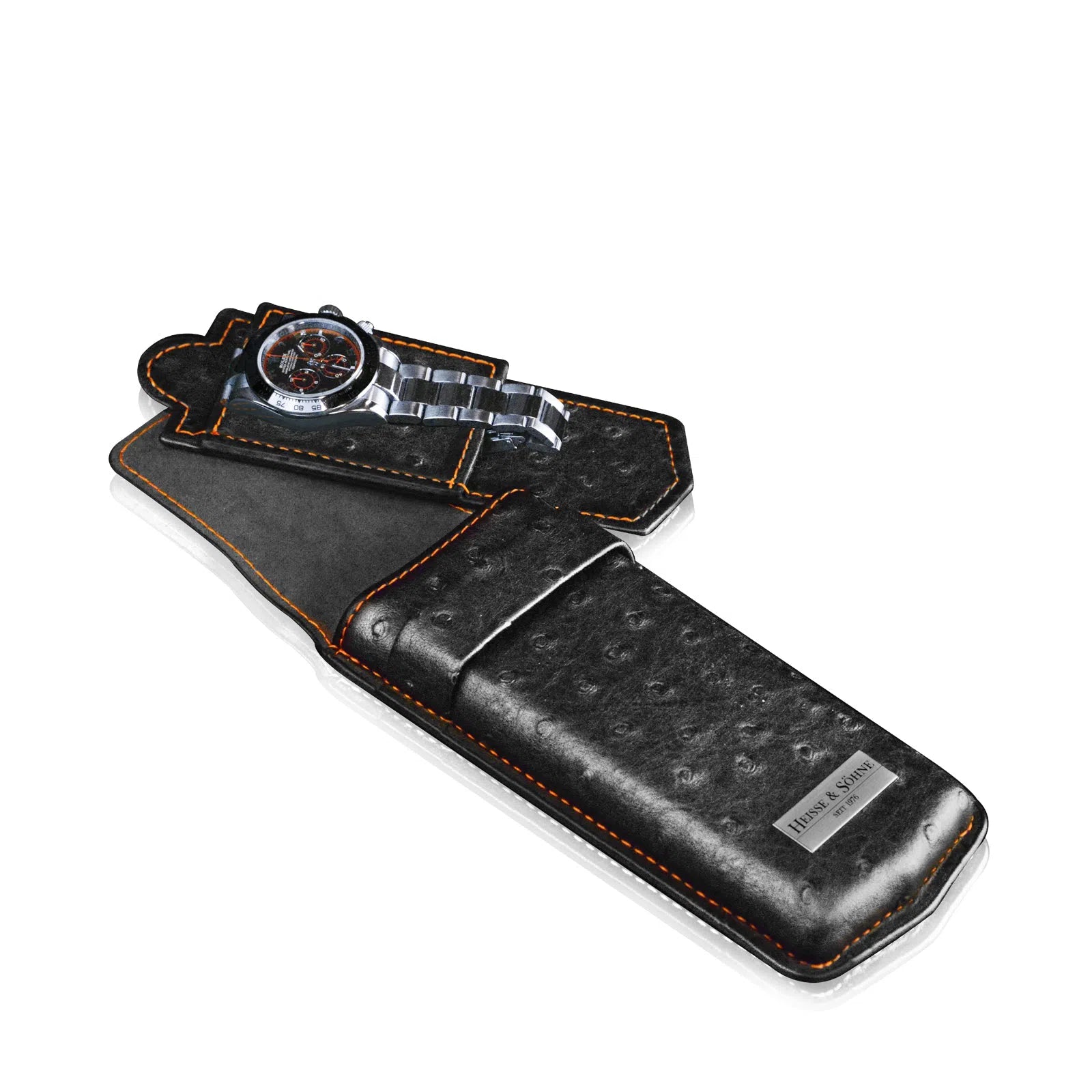 Boite a Montre Etui Mondo Ostrich 1 Montre Noir Or 3