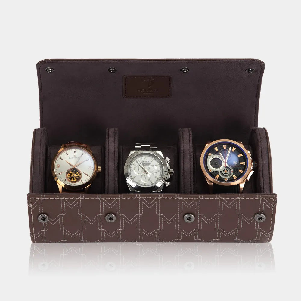 Boite a Montre OPTIMUS 3 Montres Marron Blanc 3