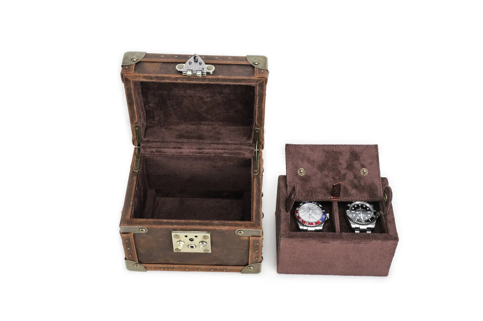 Boite à montre - Coffre Trésor Pirate Duo-4-1 à 3 montres,Cuir,Cuir véritable