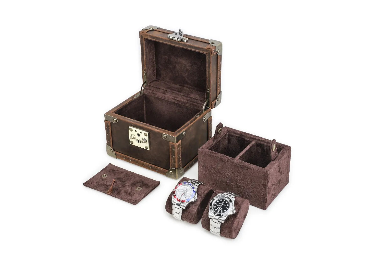 Boite à montre - Coffre Trésor Pirate Duo-5-1 à 3 montres,Cuir,Cuir véritable