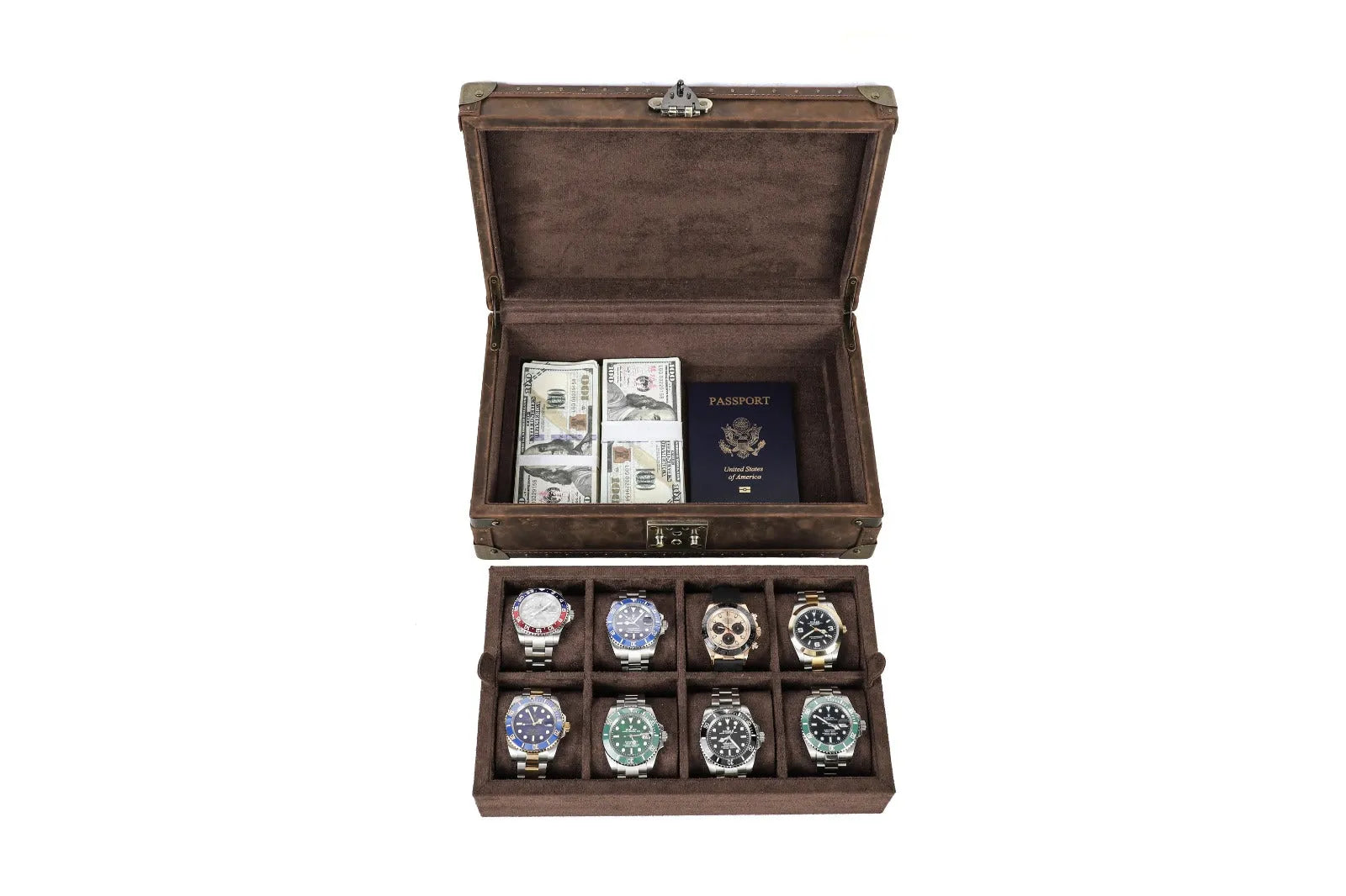 Boite à montre - Coffre Trésor Pirate Octette-1-4 à 8 montres,Cuir,Cuir véritable