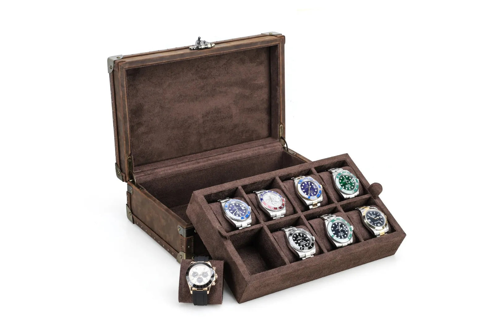 Boite à montre - Coffre Trésor Pirate Octette-3-4 à 8 montres,Cuir,Cuir véritable