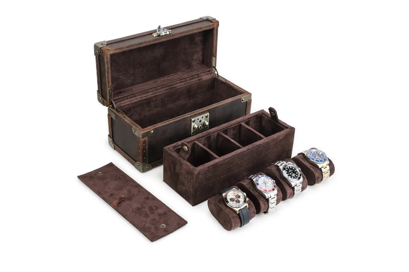 Boite à montre - Coffre Trésor Pirate Quatuor-5-4 à 8 montres,Cuir,Cuir véritable
