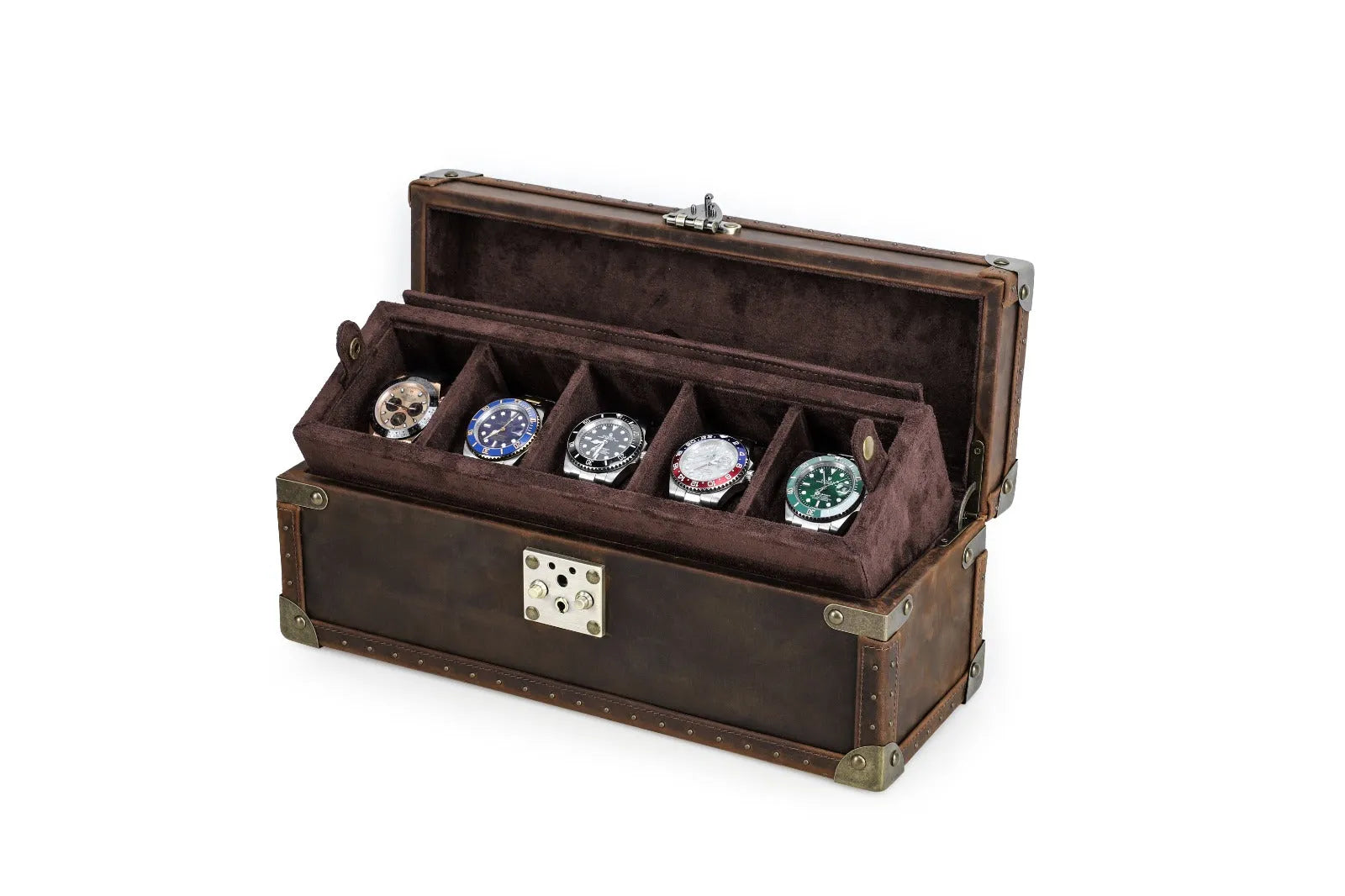 Boite à montre - Coffre Trésor Pirate Quintuor-1-4 à 8 montres,Cuir,Cuir véritable
