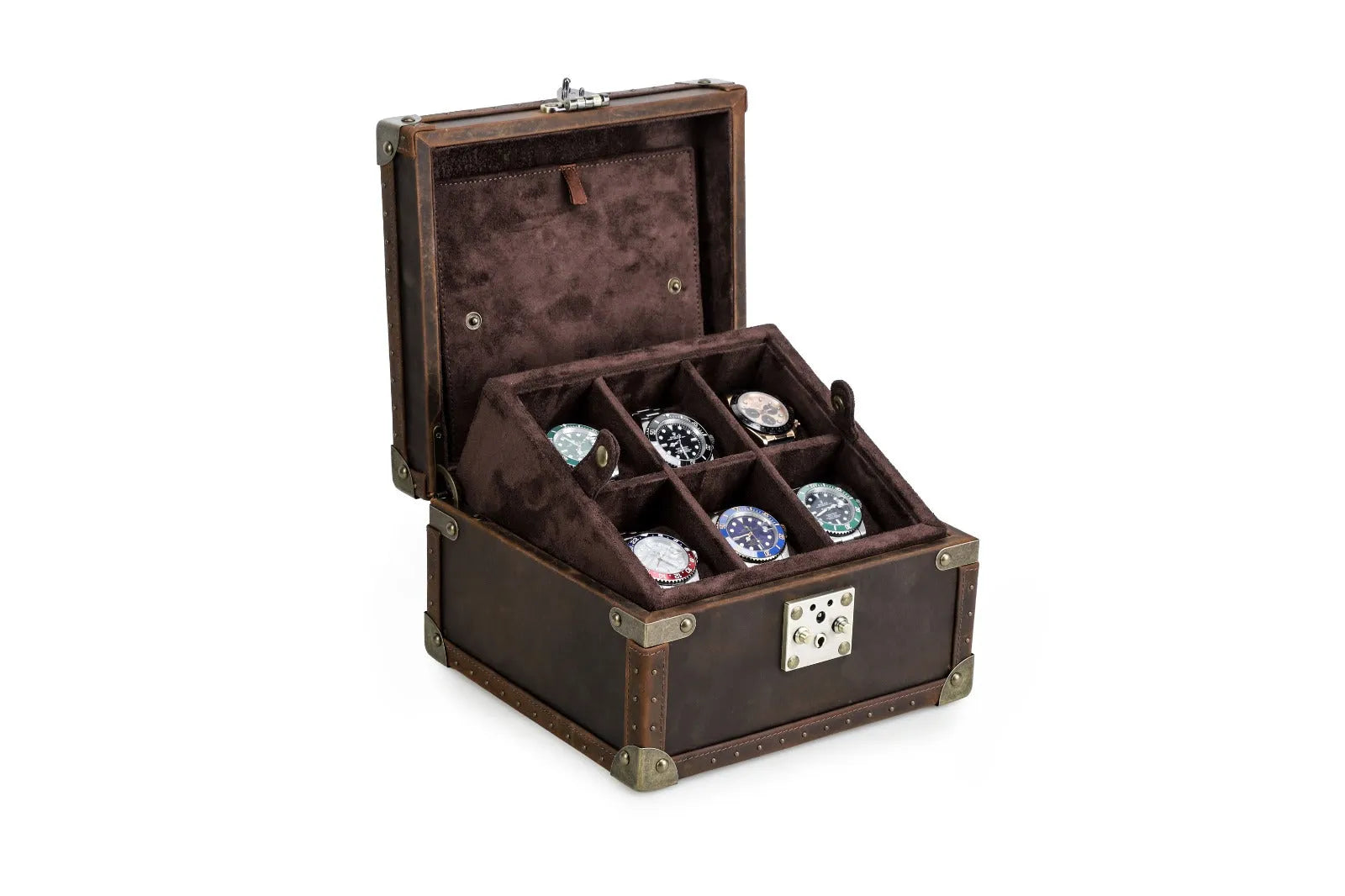 Boite à montre - Coffre Trésor Pirate Sextuor-1-4 à 8 montres,Cuir,Cuir véritable