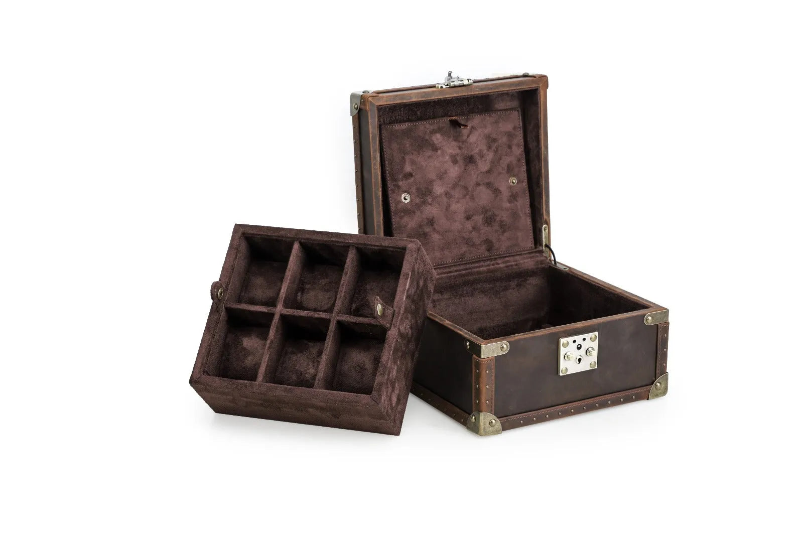 Boite à montre - Coffre Trésor Pirate Sextuor-2-4 à 8 montres,Cuir,Cuir véritable