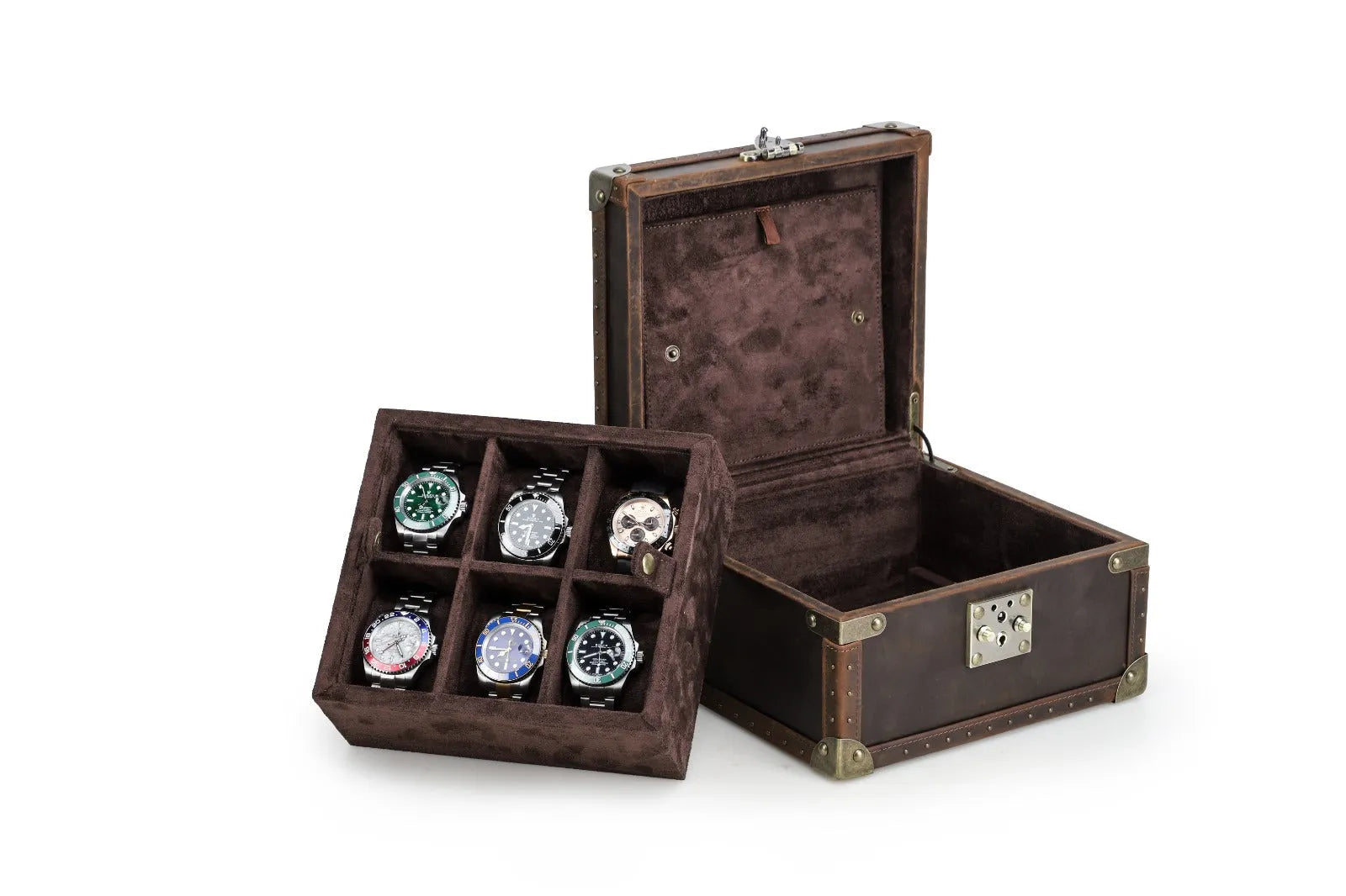 Boite à montre - Coffre Trésor Pirate Sextuor-6-4 à 8 montres,Cuir,Cuir véritable