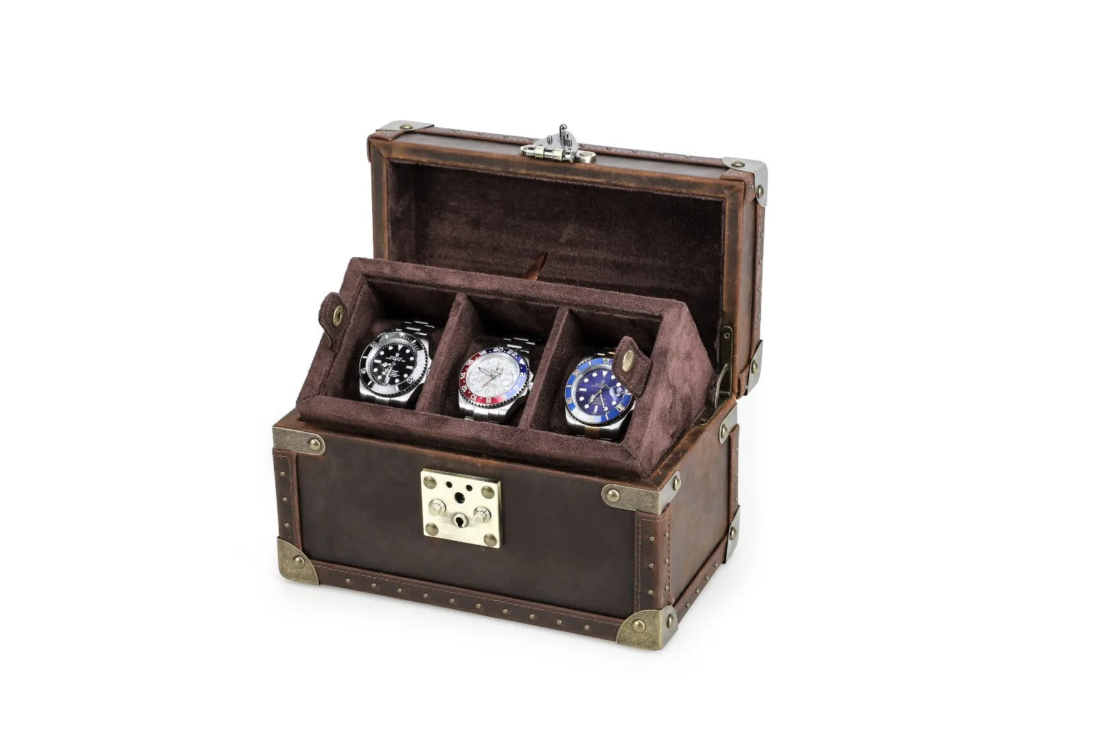 Boite à montre - Coffre Trésor Pirate Trio-1-1 à 3 montres,Cuir,Cuir véritable