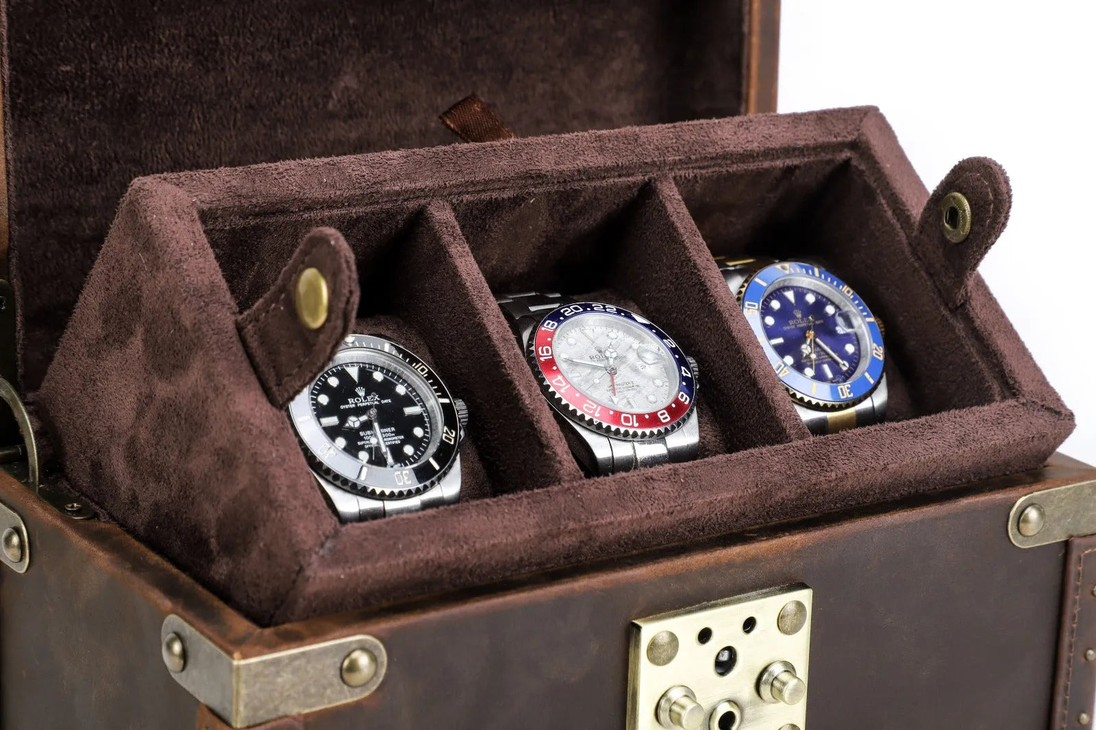 Boite à montre - Coffre Trésor Pirate Trio-3-1 à 3 montres,Cuir,Cuir véritable