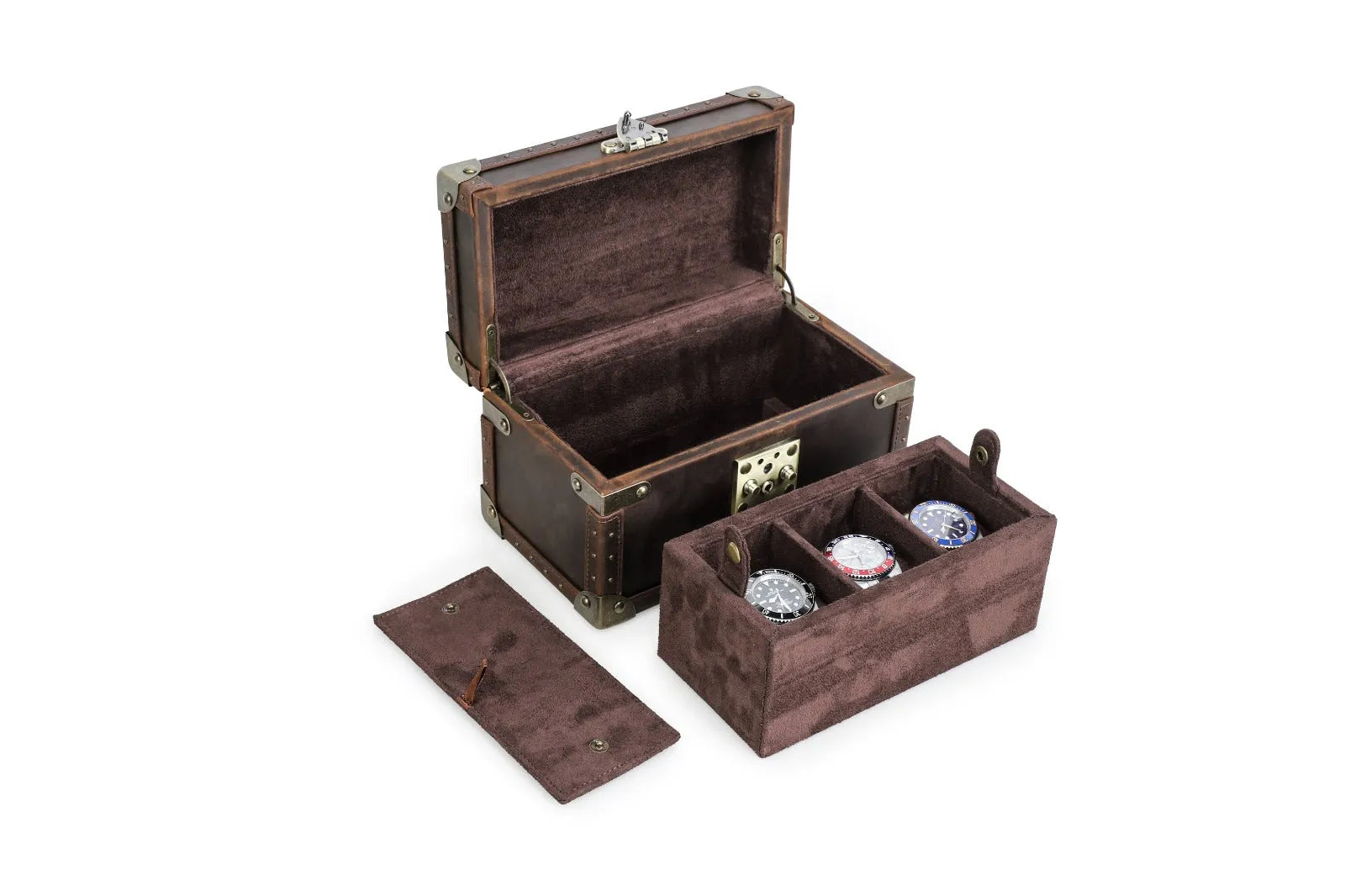 Boite à montre - Coffre Trésor Pirate Trio-4-1 à 3 montres,Cuir,Cuir véritable