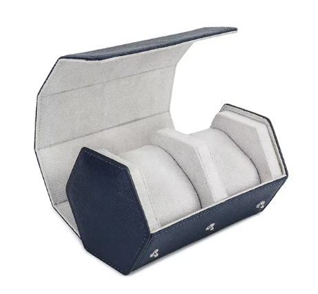 Étui à montre Duo Hexagonal Cuir Bleu Klein
