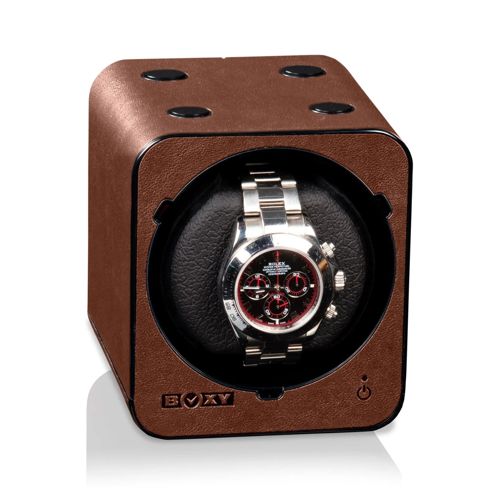Remontoir Montre Automatique Boxy Fancy Brick - Cuir brun sans alimentation électrique-2-1 à 3 montres,Beco,Fibre de cuir,Plastique