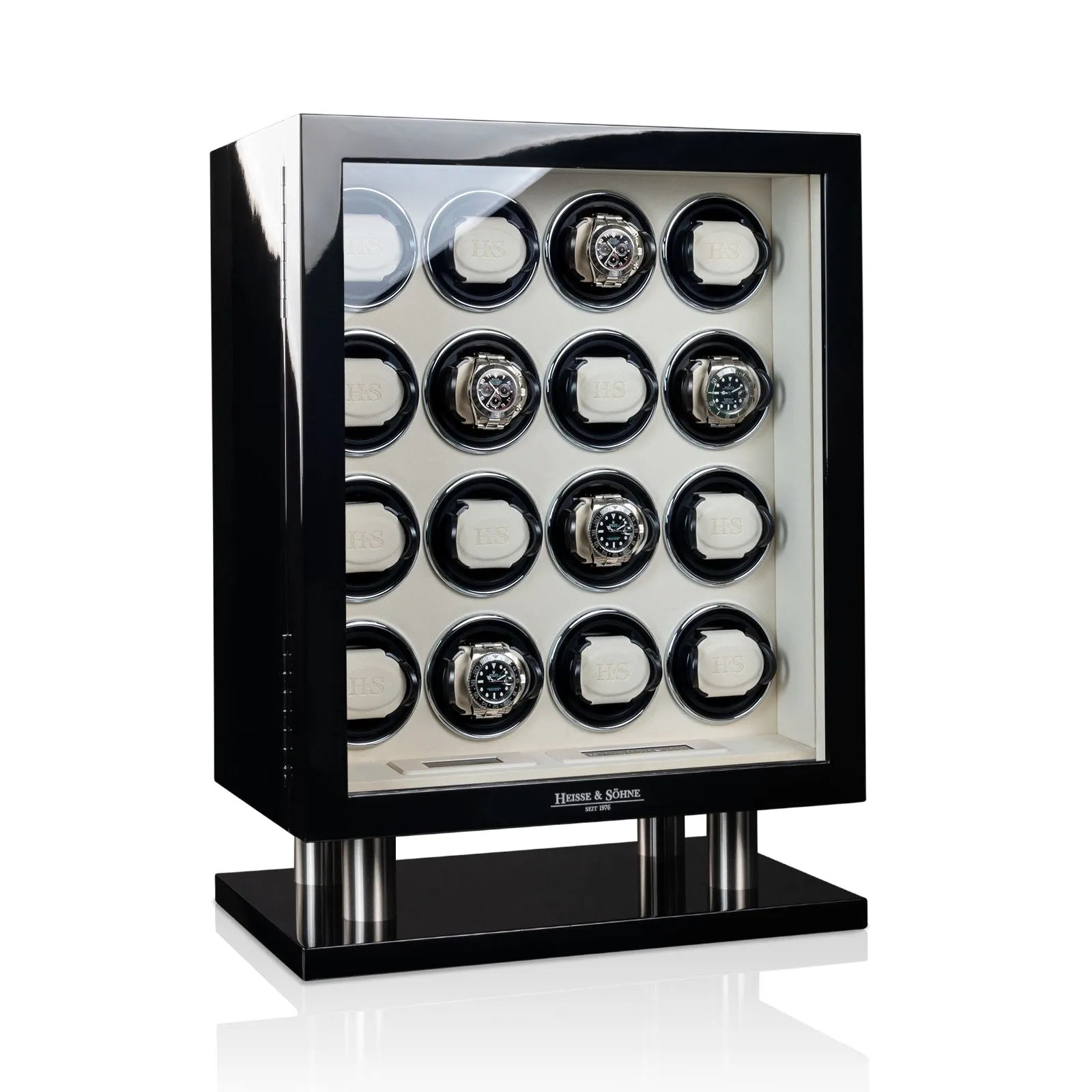 Remontoir Montre - Collector 16 Noir haute brillance-1-bois MDF,Heisse & Söhne,Plus de 8 montres