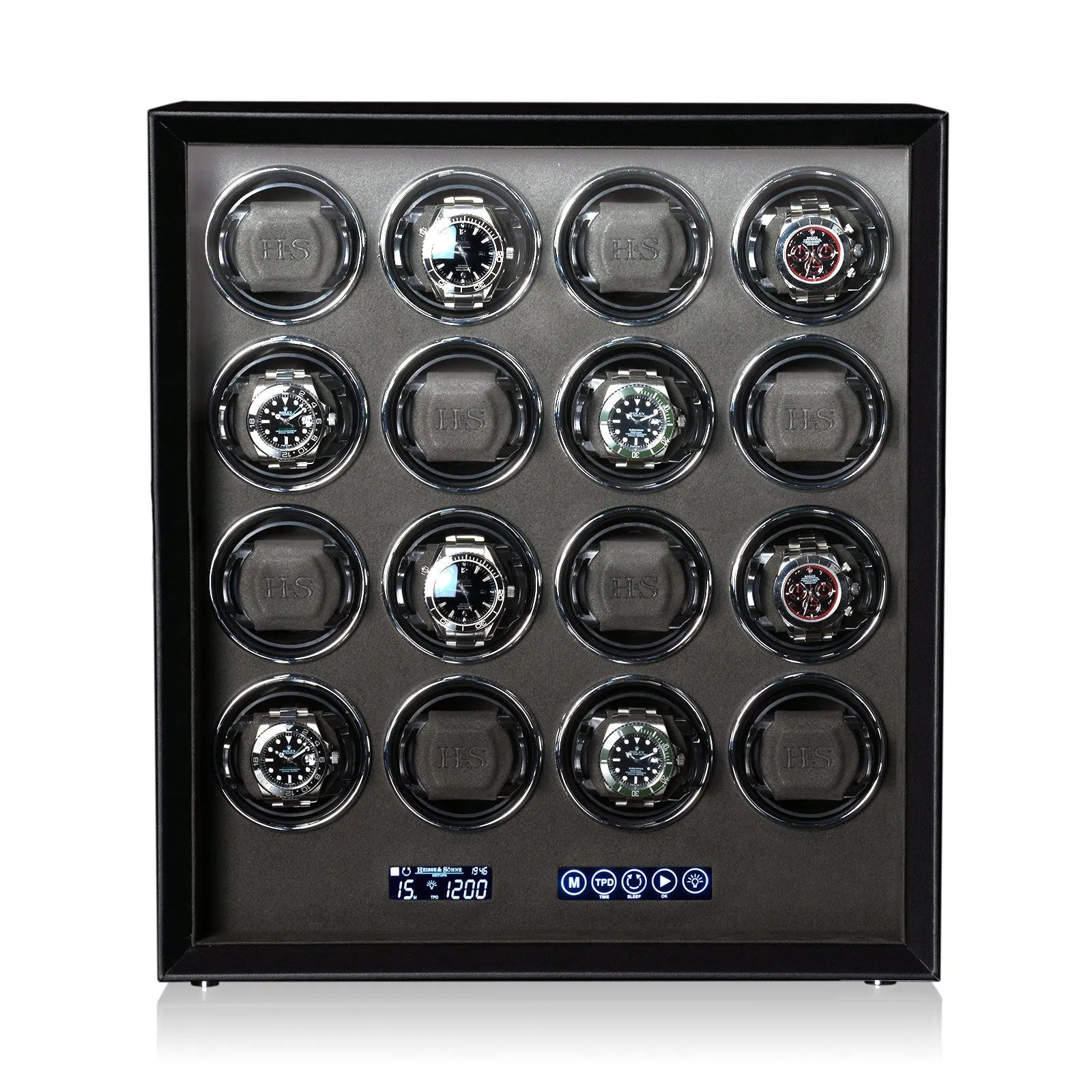 Remontoir Montre - Gardien 16 Cuir Noir-1-bois MDF,Fibre de cuir,Heisse & Söhne,Plus de 8 montres