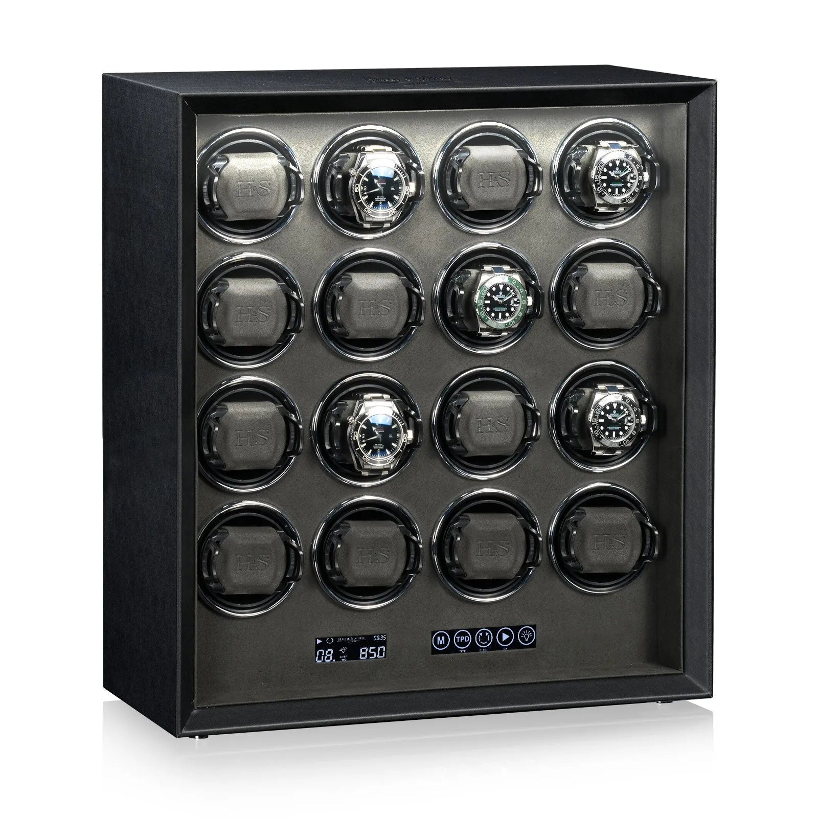 Remontoir Montre - Gardien 16 Cuir Noir-3-bois MDF,Fibre de cuir,Heisse & Söhne,Plus de 8 montres