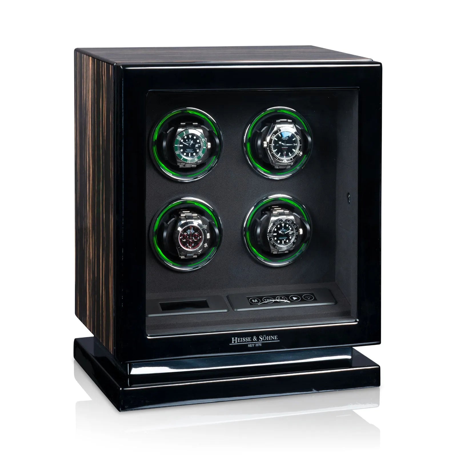 Remontoir Montre - Rome 4 Ebène haute brillance-1-4 à 8 montres,bois MDF,Heisse & Söhne
