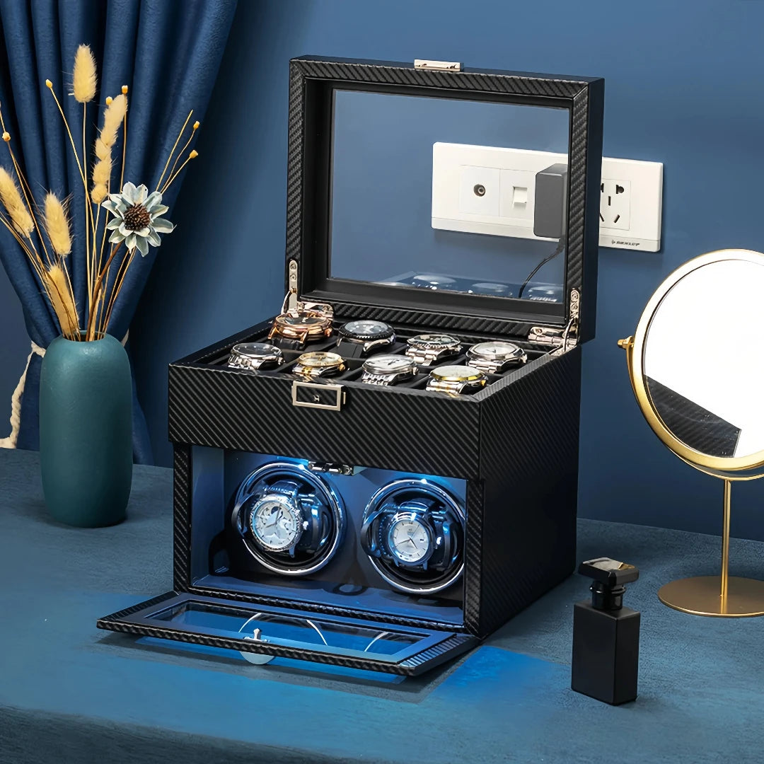 Remontoir Montre Luxueux Carbone avec rangement-1-Le Remontoir