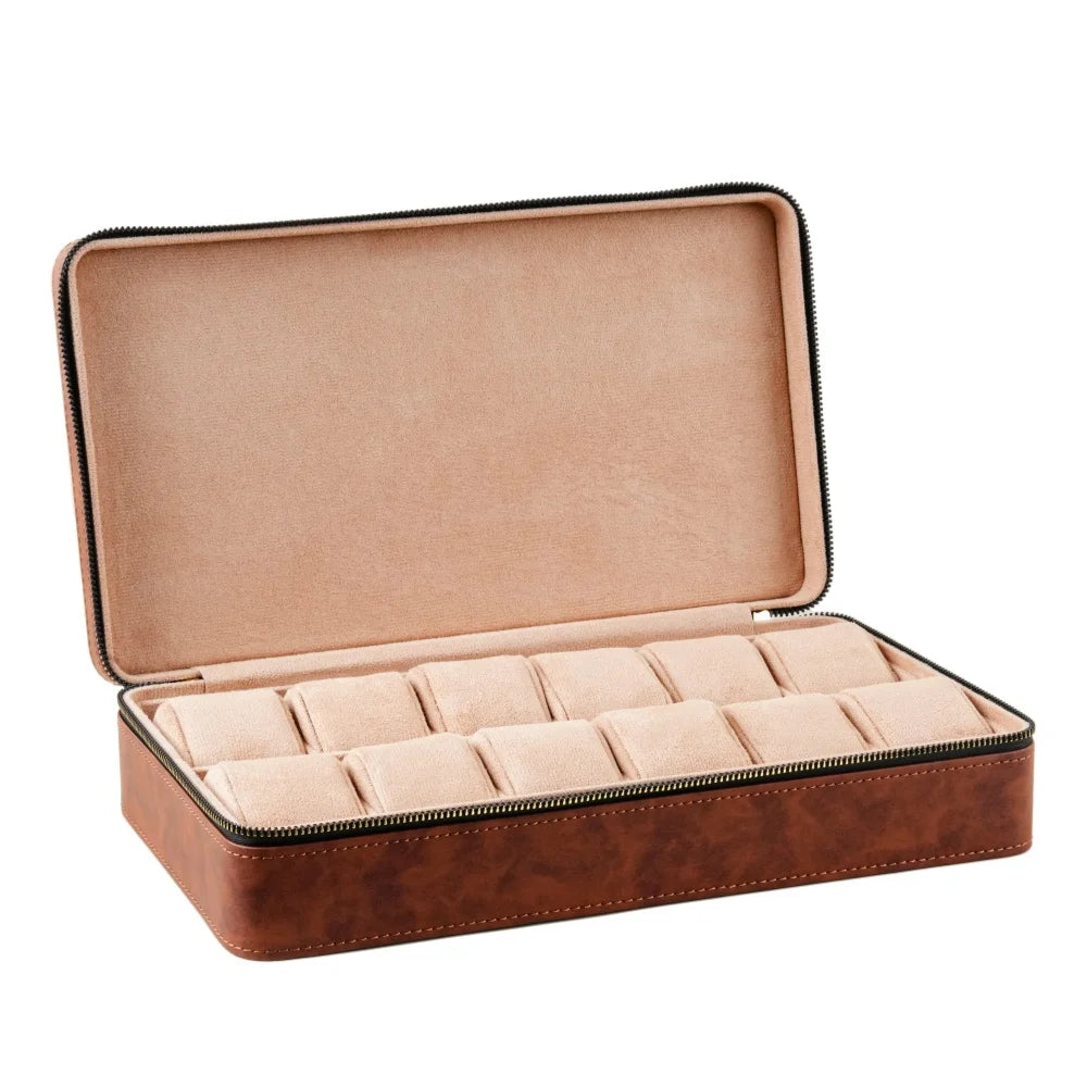 Boite à montre - Trousse Spacieuse Marron-1-Plus de 8 montres,Skaï