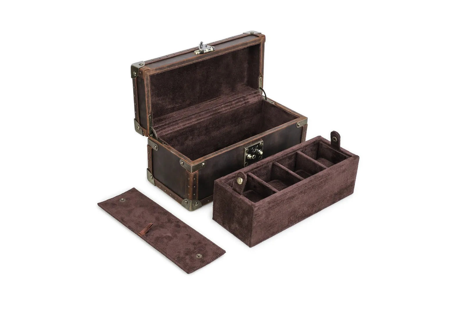 Boite à montre - Coffre Trésor Pirate Quatuor-3-4 à 8 montres,Cuir,Cuir véritable