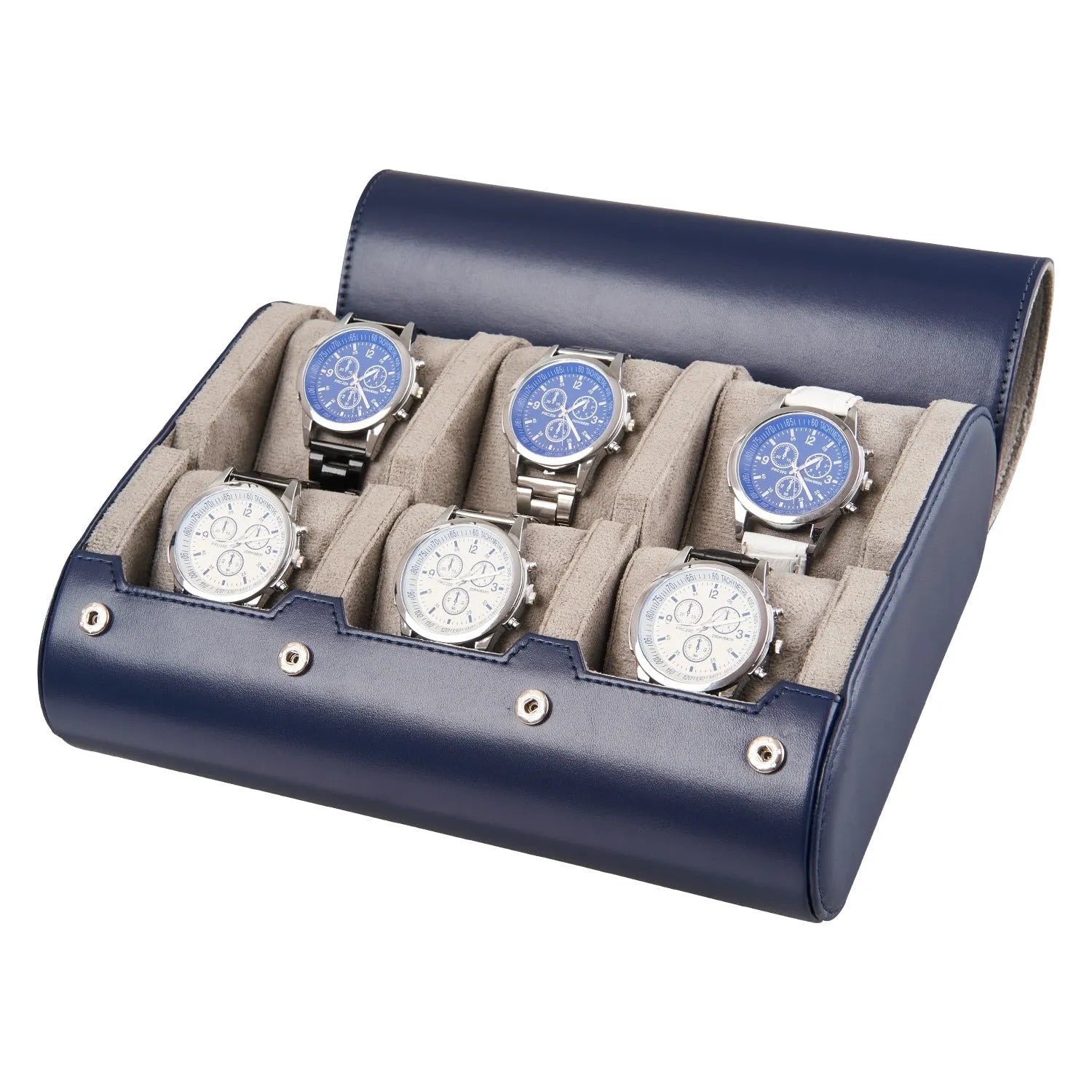 Étui montre luxueux bleu-1-4 à 8 montres,Skai