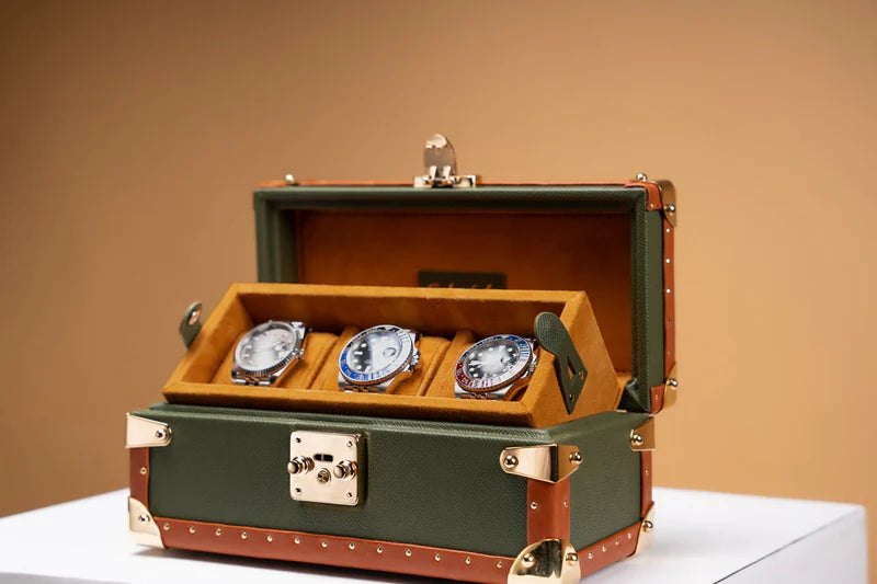 Boite à Montre Saffiano Olive Green 3 Slots-2-Le Remontoir