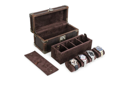 Boite à montre - Coffre Trésor Pirate Quatuor-5-4 à 8 montres,Cuir,Cuir véritable