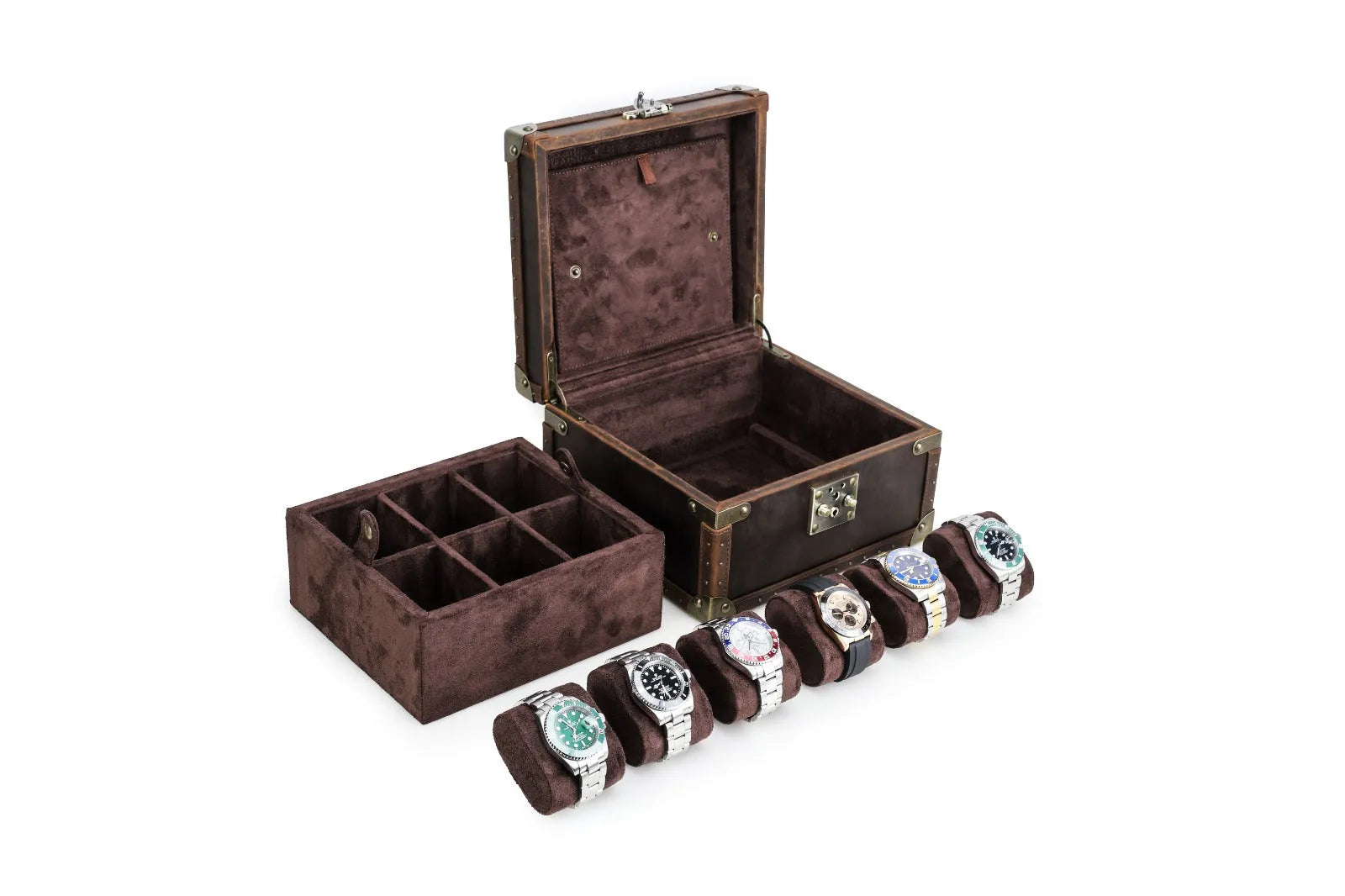 Boite à montre - Coffre Trésor Pirate Sextuor-4-4 à 8 montres,Cuir,Cuir véritable