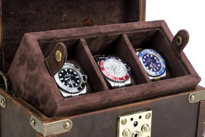 Boite à montre - Coffre Trésor Pirate Trio-3-1 à 3 montres,Cuir,Cuir véritable