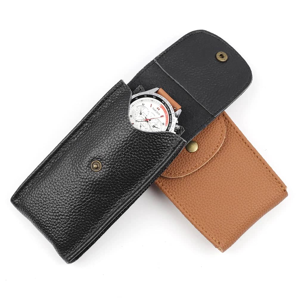 Pochette pour montre en cuir noir