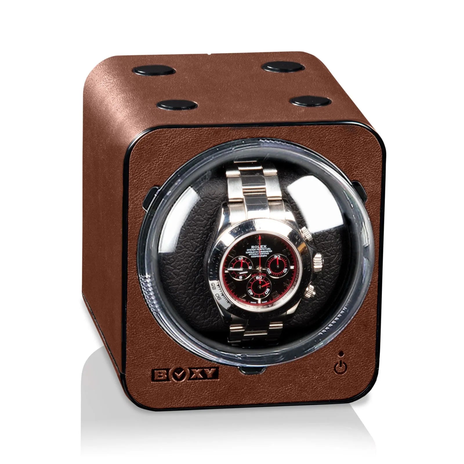Remontoir Montre Automatique Boxy Fancy Brick - Cuir brun sans alimentation électrique-1-1 à 3 montres,Beco,Fibre de cuir,Plastique