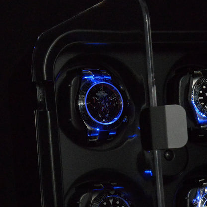 Remontoir Montre Automatique Modena - Noir/Bleu LED-4-4 à 8 montres,Plastique,Watchwell