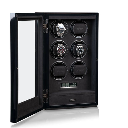 Remontoir Montre - Compact Smart Tech II Sextuple Noir-2-4 à 8 montres,Benson,Bois,bois MDF