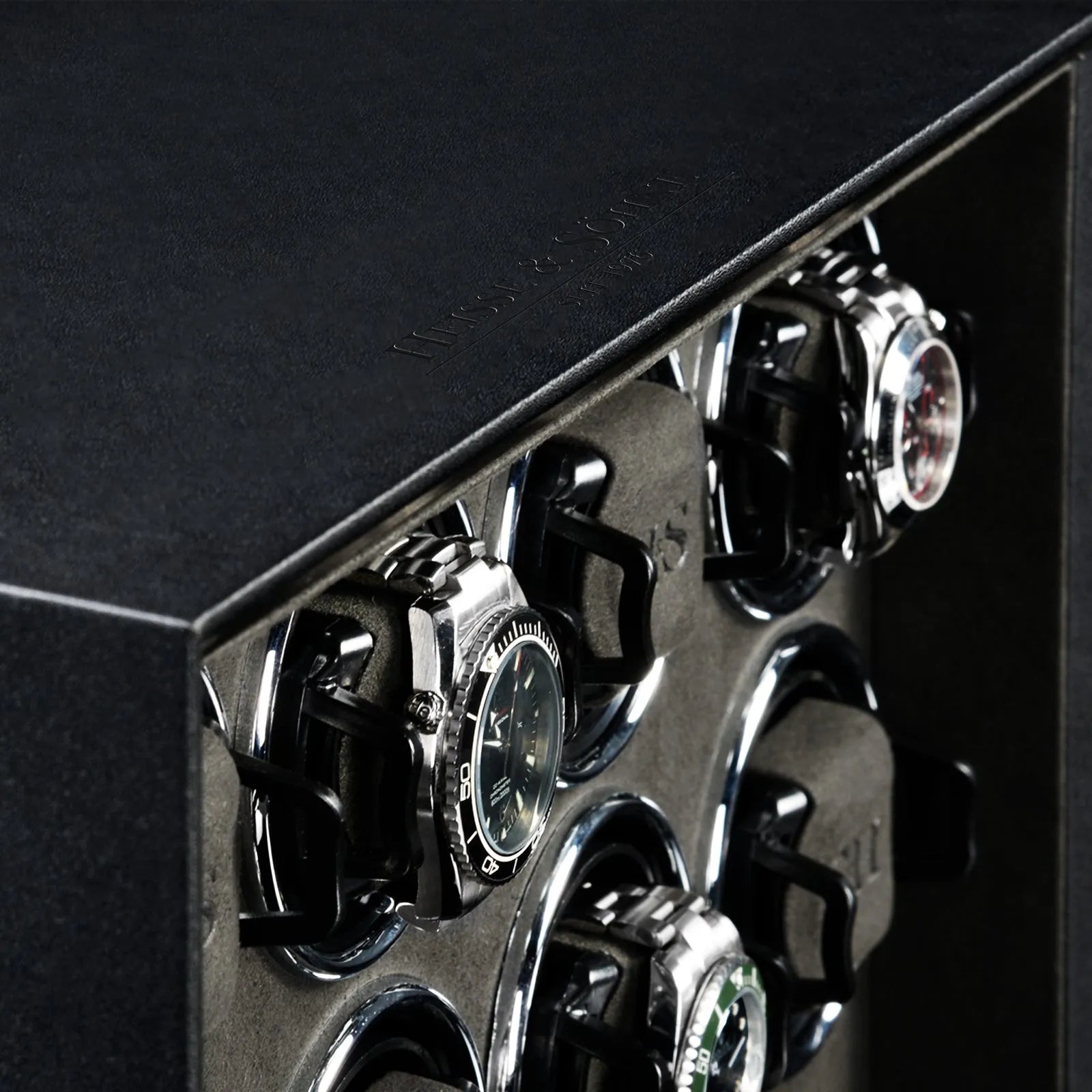 Remontoir Montre - Gardien 16 Cuir Noir-4-bois MDF,Fibre de cuir,Heisse & Söhne,Plus de 8 montres