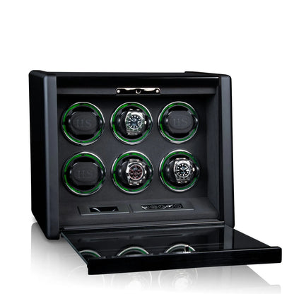 Remontoir Montre - Madrid 6 Noir haute brillance-3-4 à 8 montres,bois MDF,Heisse & Söhne