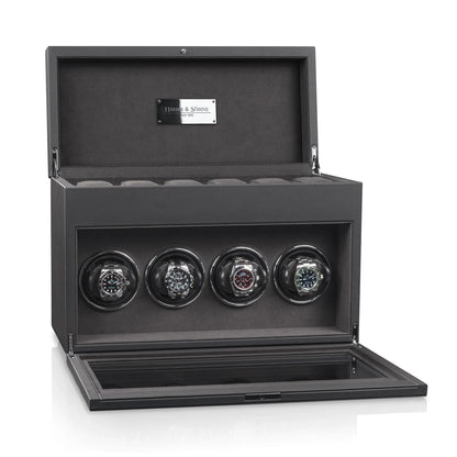 Remontoir Montre - Vancouver 4 Anthracite le noir-2-4 à 8 montres,bois MDF,Fibre de cuir,Heisse & Söhne