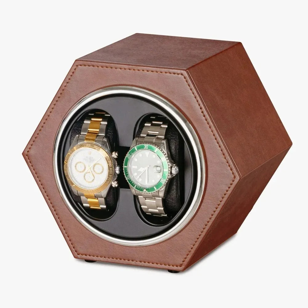Remontoir de montre hexagonal duo café-1-1 à 3 montres,Skai