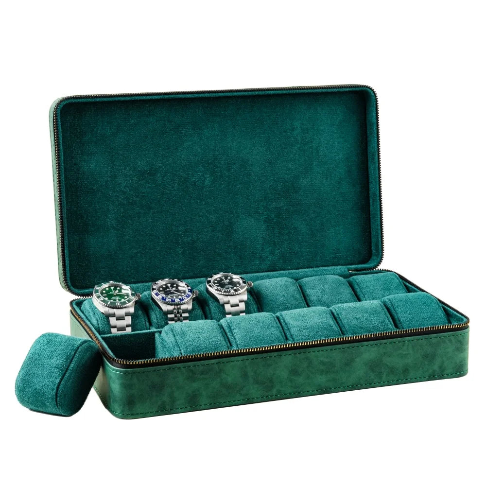 Boite à montre - Trousse Spacieuse verte Emeraude-3-Plus de 8 montres,Skaï