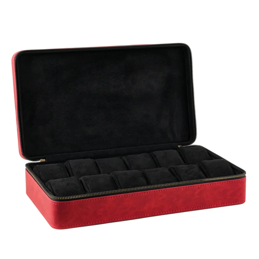 Boite à montre - Trousse Spacieuse Rouge-1-Plus de 8 montres,Skaï