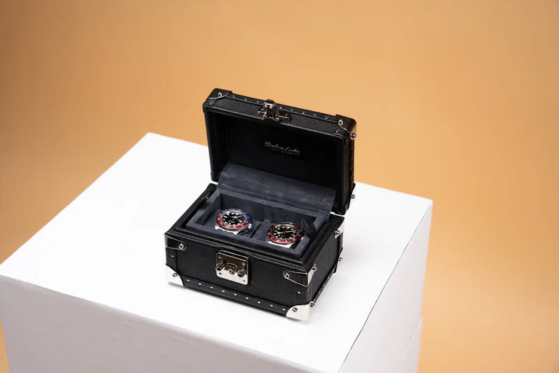 Boite à Montre Saffiano Black 2 Slots-1-Le Remontoir
