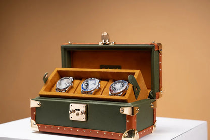 Boite à Montre Saffiano Olive Green 3 Slots-2-Le Remontoir