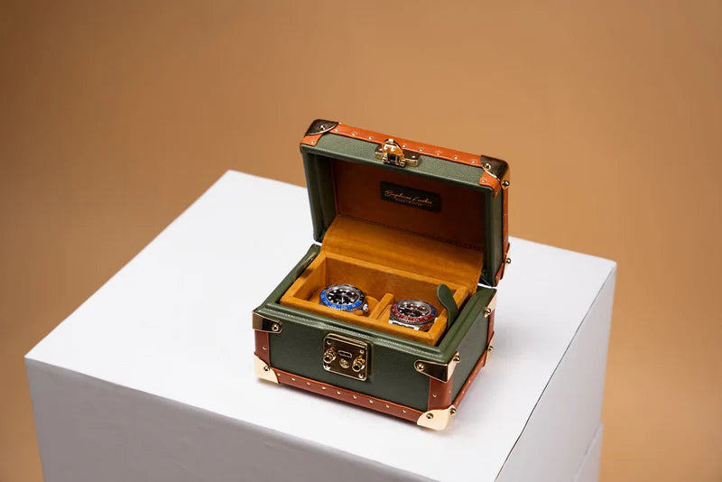 Boite à Montre Saffiano Olive Green 2 Slots-3-Le Remontoir
