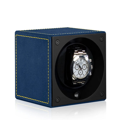 Masterbox Velour Windsor - Bleu / Couture Décorative Jaune-1-Le Remontoir
